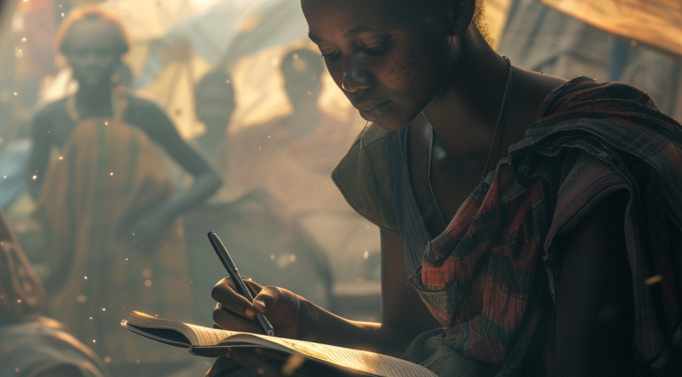 u8259347561_A_young_African_woman_sitting_under_a_simple_fabr_615d5cce-d39b-408e-ae0d-9475659feee6_0